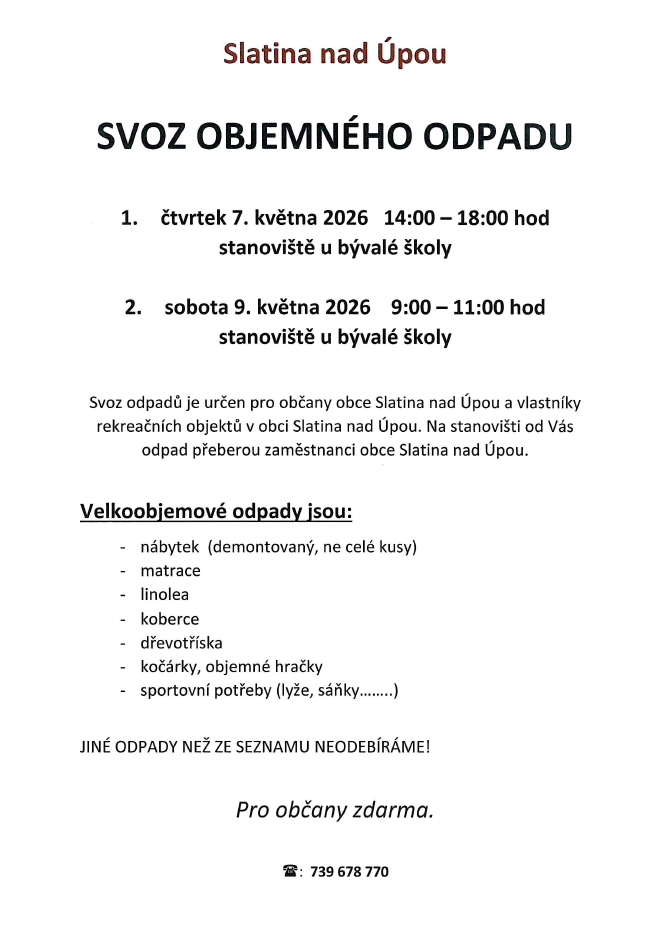 Svoz objemného odpadu 2026